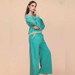 Nwt Color Block Band Detail Comfy Knit Top & Pant Set.